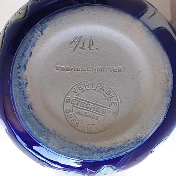 Betschdorf French Colbalt Blue Stoneware Pitcher - Picture 6 of 7